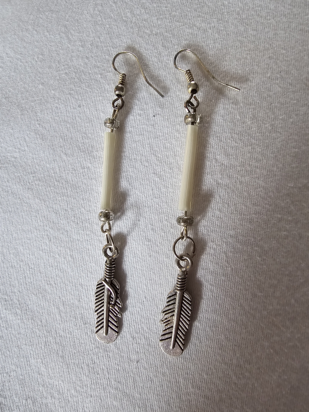 Porcupine Quill Dangle Earrings with Cream Beads